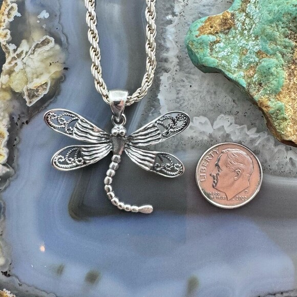 Sterling Silver Dragonfly Decorated Pendant For Women - Picture 8 of 10
